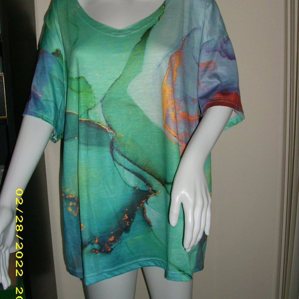 Teal Green printed top
